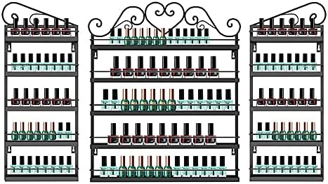 Metal Wall-Mounted Nail Polish Storage Racks Wall Rack DIY Mounted 5 Shelf Nail Polish Essential Oils Organizer Holds, Nail Salon Wall Art Display Rack Perfume Cosmetic Spice Storage Shelf/Black/1Pc