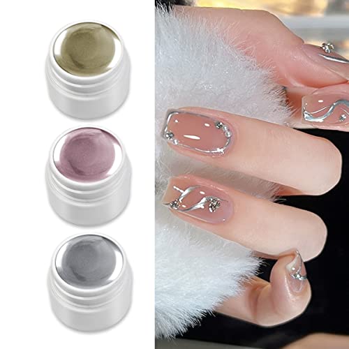 Metallic Painted UV Gel Nail Polish,3 Colors 3D Nail Art Creative Elastic Metallic Painted Glue Soak Off Nail Polish Home DIY Manicure Nail Salon Varnish Golden Silver Rose Golden