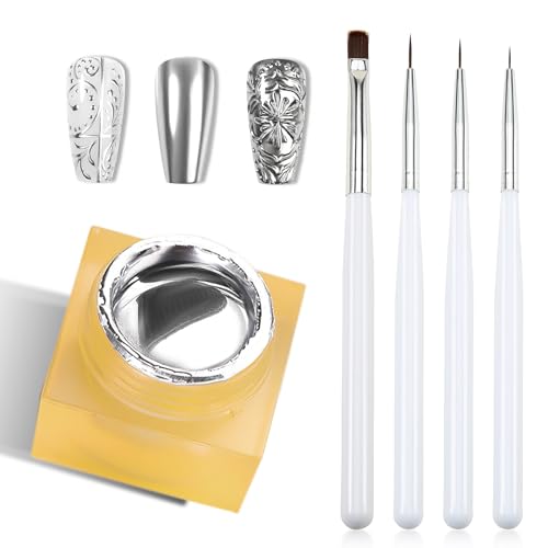 Metallic Painting Gel,Silver Painted Nail Gel,3D Metal Nail Painting Gel High Glossy Soak off UV/LED Nail Gel Kit,Super bright metallic color(Silver)
