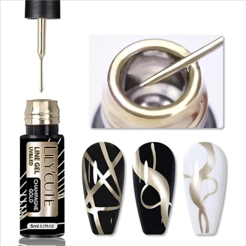 Metallic Painting Nail Gel Liner Polish Build in Thin Brush,Soak off UV/LED Gel Polish,Painted lMirror Nail Polish,Nail Art Supplies Kit for Home Salon DIY Nail and French Manicure (02)