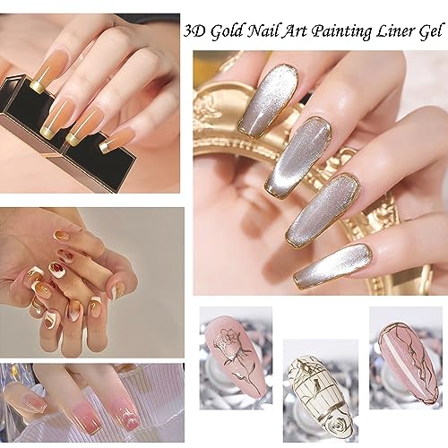 Metallic Painting Nail Polish Gel, Mirror Painting UV Gel Polish, 3D Gold Silver Nail Art Painting Liner, Chrome Gel Nail Polish Glossy UV/LED DIY Nail Manicure (Gold) - Image 5