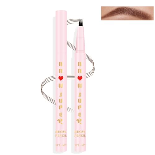 Micro 4 Point Eyebrow Pen 4 Tip Fork Lifelike Hair-Like New Ultra-Fine Waterproof Sweat Long-Lasting Non-Decolorization Eyebrow Longwear Brow Tint High Pigmented Eyebrow Pencil (1#)
