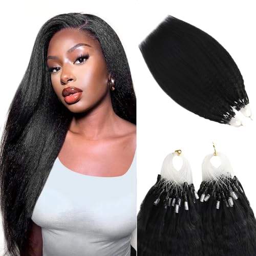 Micro Beads Hair Extensions Human Hair,YoungSee Kinky Straight Micro Loop Human Hair Extensions Curly Micro Extensions Human Hair Micro Link Hair Extensions Human Hair Black 18in 50s 50g Cold Fusion