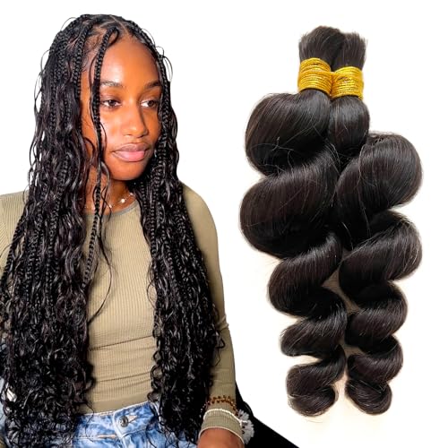 Micro Braids Extension Hair Bulk Hair For Braiding Human Hair No Weft Loose Wave Bulk Virgin Human Hair 20 Inch 1pack (6bundles(300g) Natural Black Color
