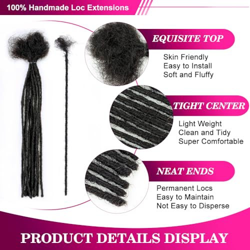 Micro Loc Extensions Human Hair Dreadlock Extensions for Men Women Kids 0.2 cm 8 Inch 100 Strands Dread Extensions Human Hair Locs Extensions Full Handmade Permanent Locs Natural Black - Image 2