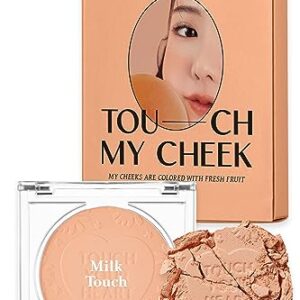 MILKTOUCH Touch My Cheek in Bloom Blush Pure Apricot | Face Blushes Compact Powder Makeup | Shimmer Powder Blush Oil Absorbing Powder Compact | Face Powder for Oily Skin Korean Blush (0.18oz)