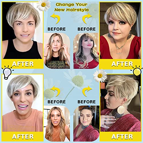 MIMAN Pixie Cut Wig Short Blonde Wigs with Bangs Fluffy Layered Synthetic Hair Wigs Mommy Wig Short Hair Styles for Women (Blonde Mixed Brown) - Image 4
