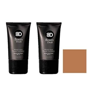 Mineral Liquid Powder Foundation Broad Spectrum SPF 15 Pack of 2 (Natural Tan)