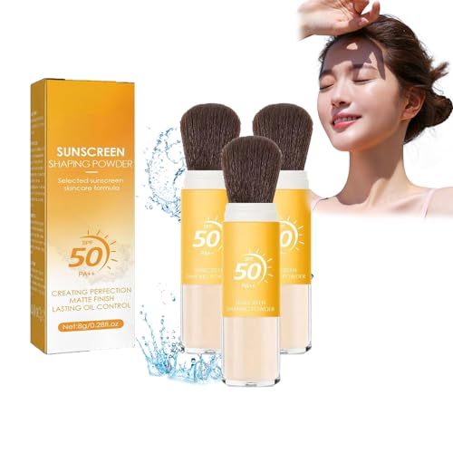Mineral Sunscreen Setting Powder Makeup Oil Control Long Lasting Sunscreen Setting Powder - Translucent Mineral Brush Powder for Makeup Setting (3Pcs)