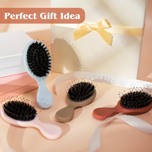 Mini Boar Bristle Hair Brush for Women Kids, Soft Natural Bristles for Thin and Fine Hair, Restore Shine and Texture, Travel Size Wet & Dry Detangler Brush, Brown - Image 8