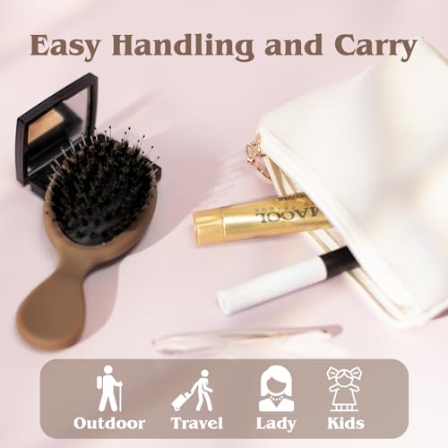 Mini Boar Bristle Hair Brush for Women Kids, Soft Natural Bristles for Thin and Fine Hair, Restore Shine and Texture, Travel Size Wet & Dry Detangler Brush, Brown - Image 5