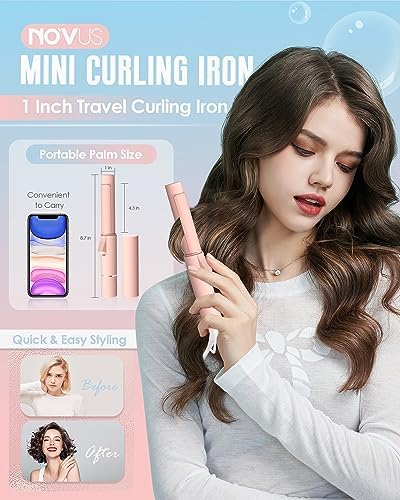 Mini Curling Iron for Short Hair,Travel Curling Iron Dual Voltage,Ceramic Small Curling Wand,Barrel Hair Curling Iron 1 Inch Heat-Up Fast,Pink Portable Hair Curler - Image 2
