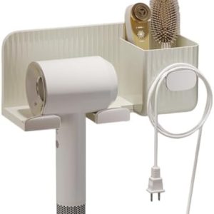 Minimalism Hair Dryer Holder Wall Mount Self Adhesive Fashionable Hair Tool Organizer Bathroom No Drilling (White)