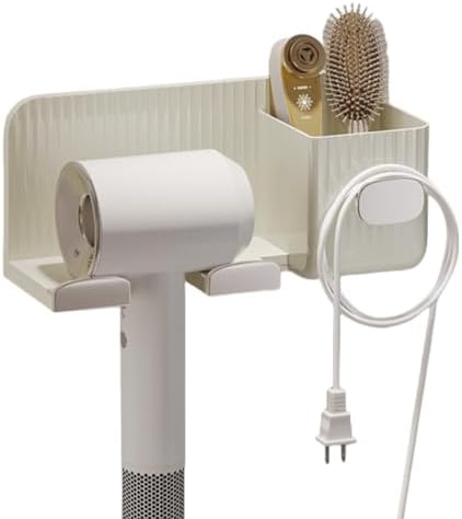 Minimalism Hair Dryer Holder Wall Mount Self Adhesive Fashionable Hair Tool Organizer Bathroom No Drilling (White)