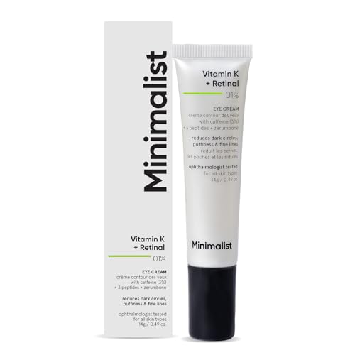 Minimalist Under Eye Cream | Reduces Dark Circles, Puffiness, Wrinkles & Fine Lines | With Caffeine, Vitamin K & Retinal | For Women & Men | 0.49 oz / 14 gm