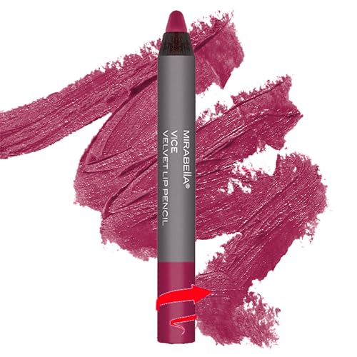 Mirabella Velvet Lip Crayon Lipstick and Lip Liner Pencil, Easy-to-Use Creamy, Smudgeproof, and Long-Lasting Matte Lipstick Liner Creates a Flawless Finish with Antioxidants Vitamin C and E, Vice