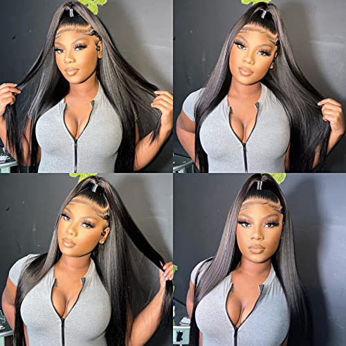 Miss Flower 250% Density Lace Front Wigs Human Hair 28Inch Straight Real Full Large Lace Space 13x4 Frontal Wigs Human Hair For Black Women HD Transparent Lace Front Wigs Human Hair Pre Plucked - Image 2