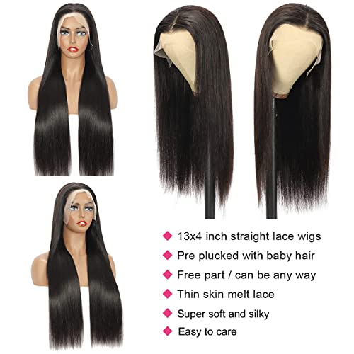 Miss Flower 250% Density Lace Front Wigs Human Hair 28Inch Straight Real Full Large Lace Space 13x4 Frontal Wigs Human Hair For Black Women HD Transparent Lace Front Wigs Human Hair Pre Plucked - Image 4