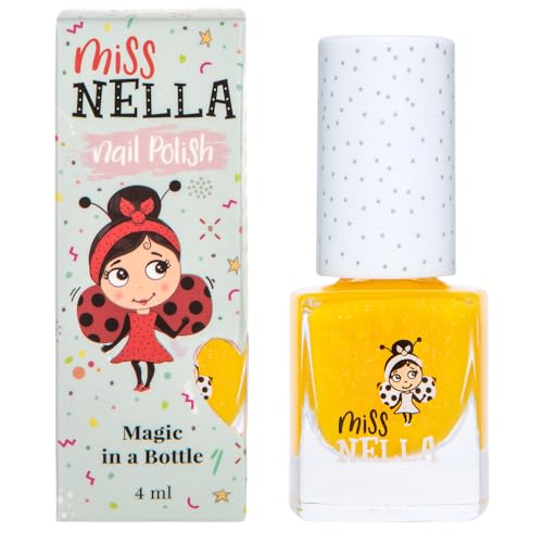 MISS NELLA HONEY TWINKLES – Safe Special Yellow Glitter Nail Polish for Kids, Non-Toxic & Odor Free Formula for Children and Toddlers, Natural Water Based for Easy Peel Off
