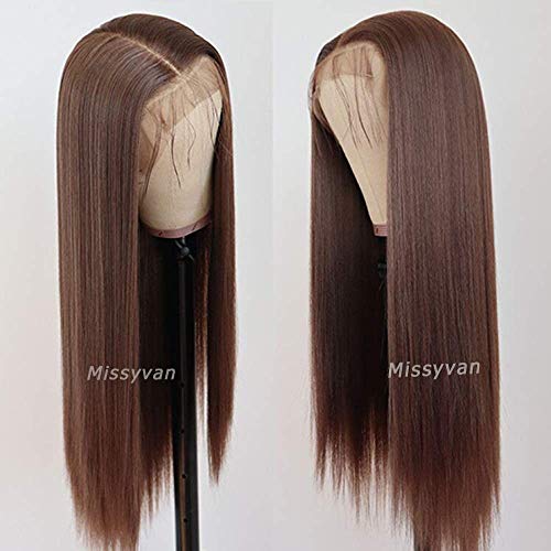 22 Inch Straight Glueless Heat Resistant Brown Lace Front Wig for Women - Image 4