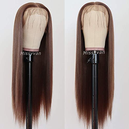22 Inch Straight Glueless Heat Resistant Brown Lace Front Wig for Women - Image 5