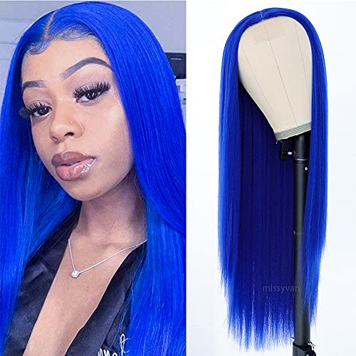 Missyvan Long Royal Blue Straight Heat Resistant Synthetic Wig for Women - Image 5