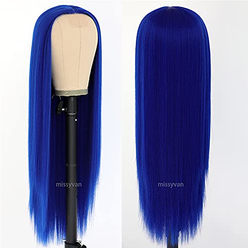 Missyvan Long Royal Blue Straight Heat Resistant Synthetic Wig for Women - Image 4