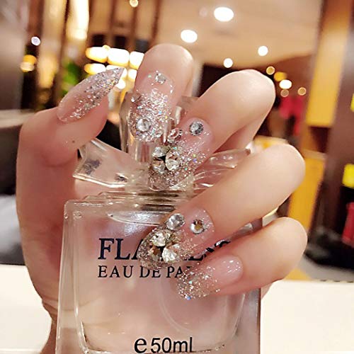 MISUD 24pc Oval Light Pink Glitter 3D Design Press on Nails for Weddings - Image 2