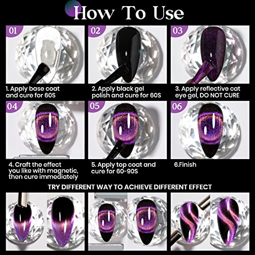 MIZHSE 9D Cat Eye Gel Nail Polish, 2 Colors Cyan and Purple Holographic Galaxy Cateye Magnetic Nail Polish Gel, Magic Cateye Manicure Nail Art Set 10ML - Image 8