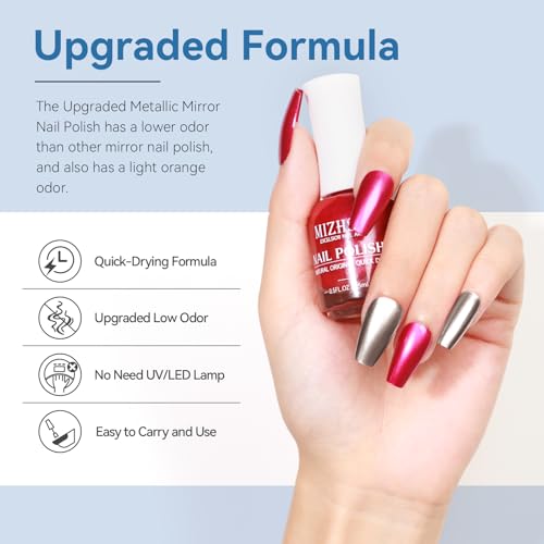 MIZHSE Chrome Metallic Nail Polish, Sliver Mirror Nail Polish for Nail Art, Long-lasting Mirror Effect Nail Polish, 0.53oz Gorgeous Quick-Dry Reflective Nail Polish for Fingernail Toenail Manicure - Image 5