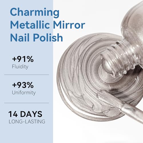 MIZHSE Chrome Metallic Nail Polish, Sliver Mirror Nail Polish for Nail Art, Long-lasting Mirror Effect Nail Polish, 0.53oz Gorgeous Quick-Dry Reflective Nail Polish for Fingernail Toenail Manicure - Image 3