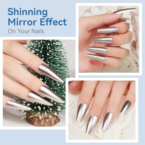 MIZHSE Chrome Metallic Nail Polish, Sliver Mirror Nail Polish for Nail Art, Long-lasting Mirror Effect Nail Polish, 0.53oz Gorgeous Quick-Dry Reflective Nail Polish for Fingernail Toenail Manicure - Image 2