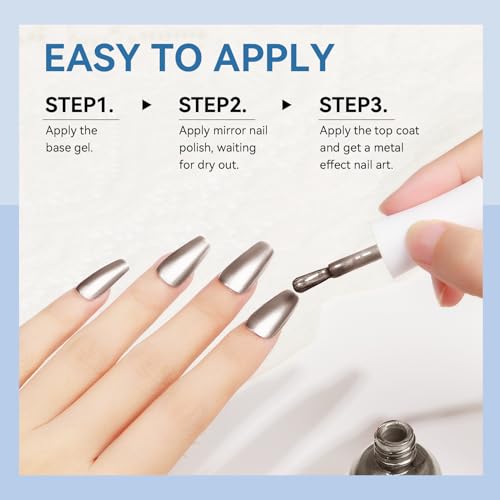 MIZHSE Chrome Metallic Nail Polish, Sliver Mirror Nail Polish for Nail Art, Long-lasting Mirror Effect Nail Polish, 0.53oz Gorgeous Quick-Dry Reflective Nail Polish for Fingernail Toenail Manicure - Image 6
