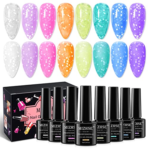 MIZHSE 8 Colors Neon Snowflake Macaron Jelly Gel Polish Set for DIY Manicure