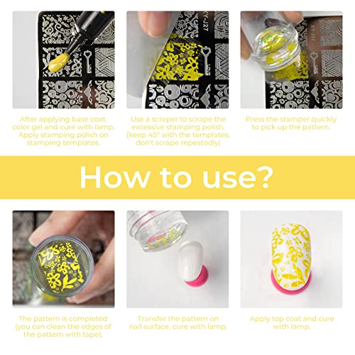 Mobray Nail Stamper Kit 8 ml, 6 Colors UV LED Nail Stamping Polish Gel with 1*Head Stamper 1*Scraper and 2*Leaves Flowers Animal Image Nail Stamping Templates Nail Stamping Kit for Manicure Tool - Image 7