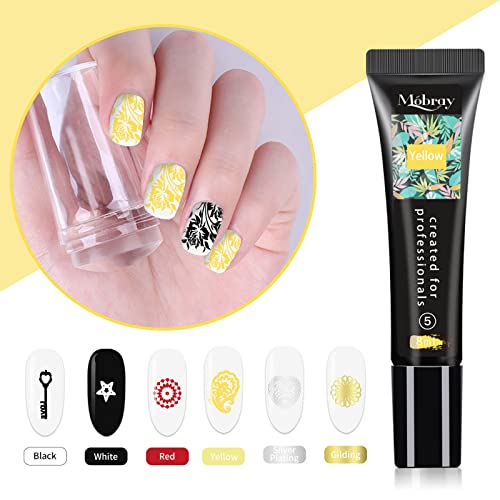 Mobray Nail Stamper Kit 8 ml, 6 Colors UV LED Nail Stamping Polish Gel with 1*Head Stamper 1*Scraper and 2*Leaves Flowers Animal Image Nail Stamping Templates Nail Stamping Kit for Manicure Tool - Image 2