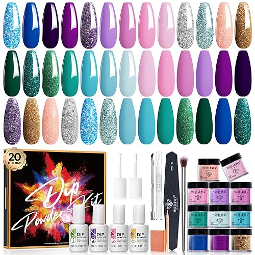 Modelones 20 Colors Ocean Nude Dip Powder Nail Kit for Easy DIY Manicure Beginners