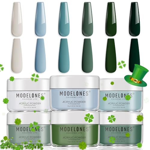 Modelones Acrylic Powder, Sage Green Mist Blue Light Grey Dark Olive Shades Earth Tone Acrylic Nail Kit Matcha Avocado 3D Acrylic Nail Art French Nail Extension Salon Manicure Gifts St. Patrick's Day