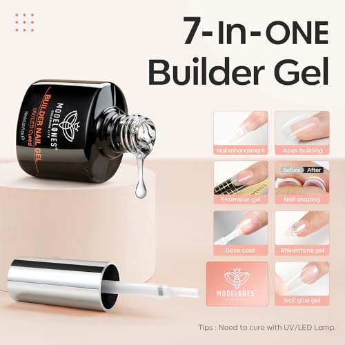modelones Builder Nail Gel, 2 Pcs Clear Gel Builder for Nail Thickening, Nail Strengthener Apex Building Extension Gel Rhinestone Nail Glue Gel in a Bottle, 7-in-1 LED Nail Lamp Cured Hard Gel 10ml - Image 2