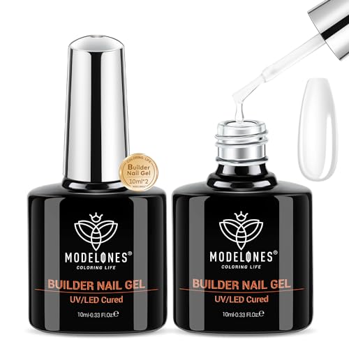 modelones Builder Nail Gel, 2 Pcs Clear Gel Builder for Nail Thickening, Nail Strengthener Apex Building Extension Gel Rhinestone Nail Glue Gel in a Bottle, 7-in-1 LED Nail Lamp Cured Hard Gel 10ml