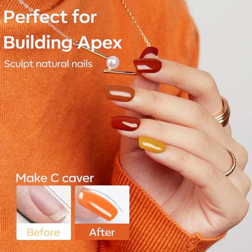 modelones Builder Nail Gel for Nails, 6 Colors Fall Autumn Gel Builder Nail Polish for Nail Thickening, Red Yellow Orange Glitter Hard Gel Builder Extension Gel LED Nail Lamp Cured Color Base - Image 5