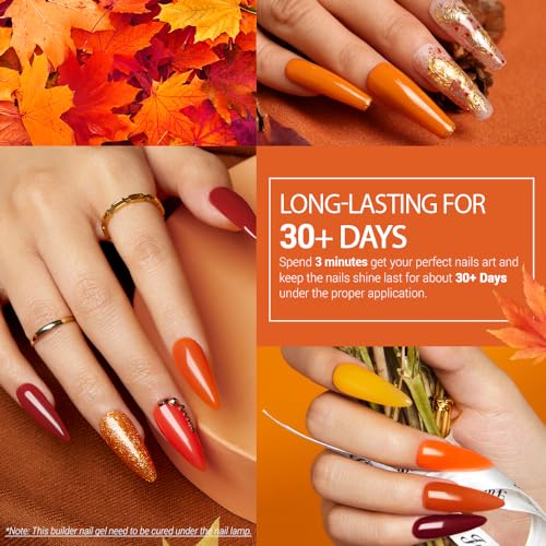 modelones Builder Nail Gel for Nails, 6 Colors Fall Autumn Gel Builder Nail Polish for Nail Thickening, Red Yellow Orange Glitter Hard Gel Builder Extension Gel LED Nail Lamp Cured Color Base - Image 2