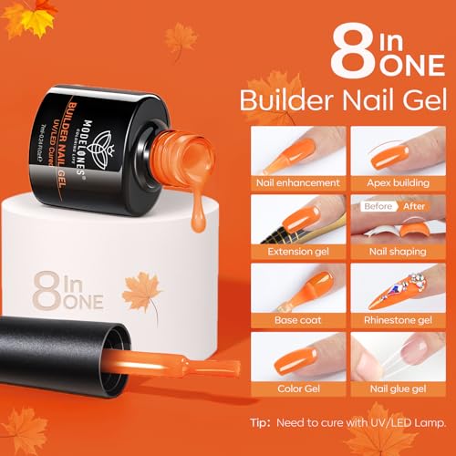 modelones Builder Nail Gel for Nails, 6 Colors Fall Autumn Gel Builder Nail Polish for Nail Thickening, Red Yellow Orange Glitter Hard Gel Builder Extension Gel LED Nail Lamp Cured Color Base - Image 6