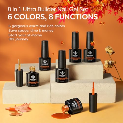 modelones Builder Nail Gel for Nails, 6 Colors Fall Autumn Gel Builder Nail Polish for Nail Thickening, Red Yellow Orange Glitter Hard Gel Builder Extension Gel LED Nail Lamp Cured Color Base - Image 8