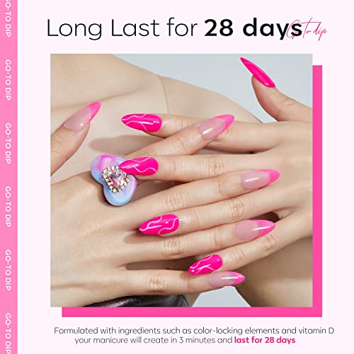 Modelones Dip Powder Nail Kit Starter, 4 Colors Hot Pink Summer Bright Dipping Powder Essential Liquid Set with Base Top Coat Activator French Nail Art Manicure DIY Salon Kit Gift - Image 3