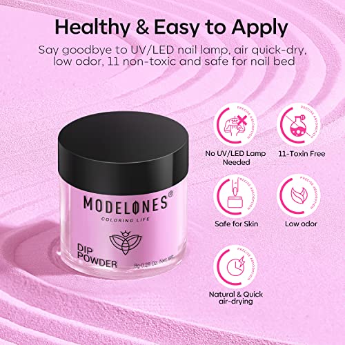 Modelones Dip Powder Nail Kit Starter, 4 Colors Hot Pink Summer Bright Dipping Powder Essential Liquid Set with Base Top Coat Activator French Nail Art Manicure DIY Salon Kit Gift - Image 7