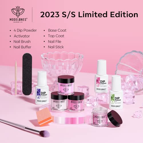 Modelones 4 Color Dip Powder Nail Kit Starter Set Light Hot Pink Glitter and Essential Liquids - Image 7