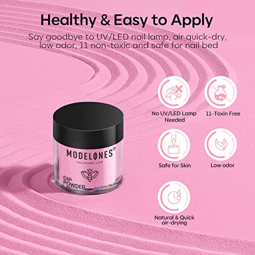 Modelones 4 Color Dip Powder Nail Kit Starter Set Light Hot Pink Glitter and Essential Liquids - Image 8