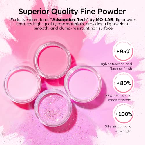 Modelones 4 Color Dip Powder Nail Kit Starter Set Light Hot Pink Glitter and Essential Liquids - Image 6