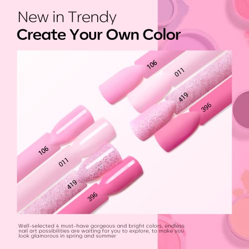 Modelones 4 Color Dip Powder Nail Kit Starter Set Light Hot Pink Glitter and Essential Liquids - Image 2